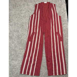 Free People Burgundy Deep V-Neck Long Vest Wine Striped White Coverup